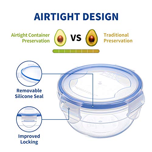 KIGI Small Plastic Bowls with Lid, Leak Proof Round Food Storage Container Set for Meal Prep, Lunch & Soup, 4 Sided Locking Lid, Airtight, BPA-Free Plastic, 10 oz / 1.25 Cup, 8 Piece set - size: 1.25 cup (8-Piece)