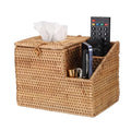 Sumnacon Tissue Box Square Tissue Box Cover with Storage Rattan Tissue Box Holder with 2 Side Organizer,Wicker Tissue Cover Cube Tissue Holder for Bathroom Living Room Table Desk Office - color: Natural