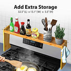 IIIOIIIA Bamboo Over the Stove Spice Shelf for Kitchen, 31.5" Spice Rack Organizer Shelf with 6 hooks, 11.4" Height Extra Storage Countertop, Easy to Assemble - color: Bamboo