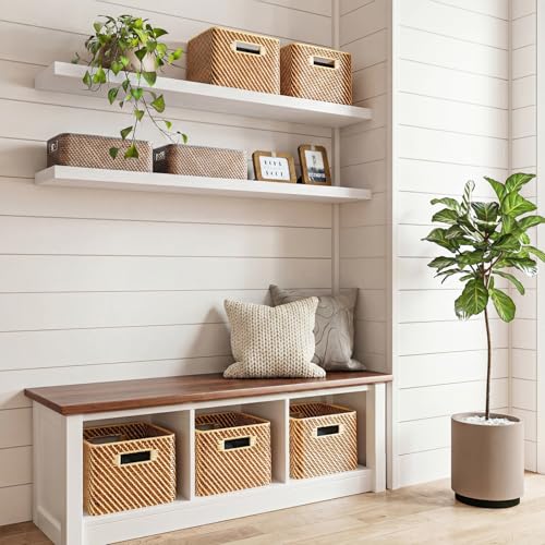 Fixwal Floating Shelves for Wall, 47" Long Heavy Duty Wall Mounted Rustic Wood Shelves for Living Room, Bedroom, Bathroom and Kitchen, for Storage, Books, Room Decor (White, Set of 2) - color: White, size: 47in