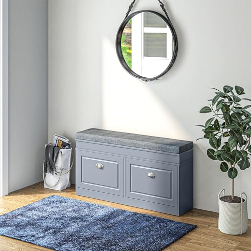 HOMCOM Modern Shoe Rack Bench for Entryway, Storage Organizer with Cushion, 2 Drawers, Adjustable Shelf, Holds 8 Pairs, Gray - color: Grey