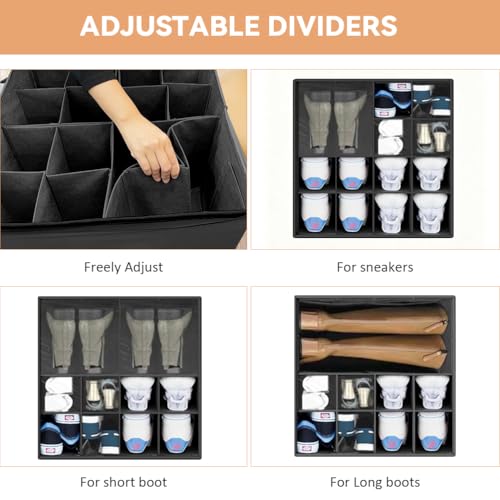 Shoe Organzier for Cloest - Adjustable Shoe Storage Box Fits 8-16 pairs,shoe Bin with Pop-Up dividers,Space Saver shoes Box organizer with Clear Dust Cover,Foldable shoe Cubby Storage Containers - color: Black, size: 1pack