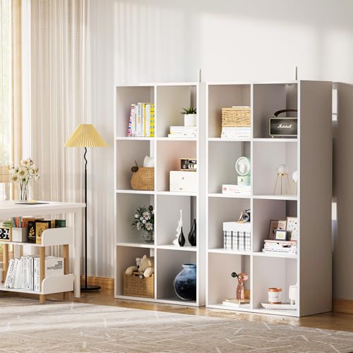 COMHOMA 8 Wood Cube Storage Organizer with Open Back and Removable Back Panels, 11In White Cube Storage Bookshelf, Cubicle Shelf Bookcase for Home Office Bedroom Living Room, Vertical or Horizontal - color: 8 Cube Cloud