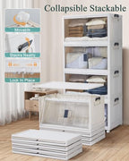OlarHike 97QT Stackable Storage Bins with Lids - Folding Storage Box with Doors and Wheels, Collapsible Plastic Storage Drawers for Closets and Organization, Garage, Office, Cabinet, 4 Pack Cubes - size: 97QT-White, style: 4Pack