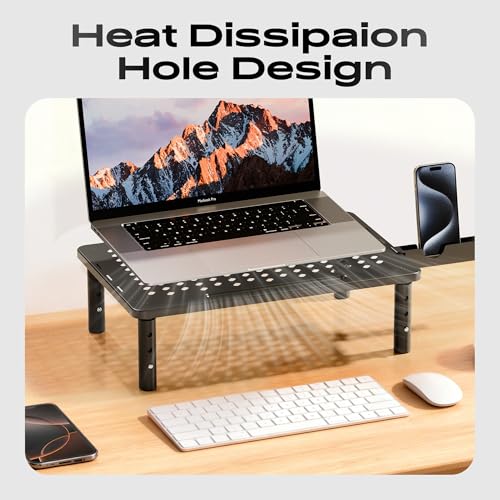 Computer Monitor Stand Riser for Desk, 3 Height Adjustable PC Laptop TV Desktop Monitor Stand Shelf, Metal Printer Table with Phone Holder, Stand Riser for Desk, Office Desk Organizers and Accessories, 1 Pack - color: Basic, size: 1 Pack
