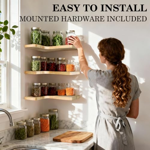 Floating Corner Shelves, Wall Shelf Set of 3, Shelves for Wall Storage, Solid Wood Shelves for Storage, Wall Mount Wooden Display Shelf for Bathroom Bedroom Kitchen Garage (Light 3Pcs) - color: Light 3 Pcs