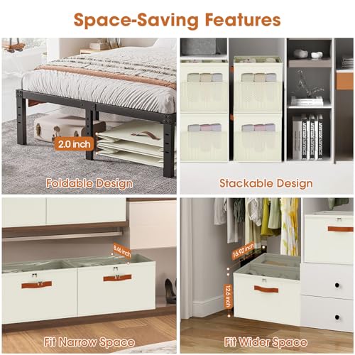 4-Pack Shoe Organizer for Closet, Foldable Shoe Storage Box with Adjustable Dividers & Clear Cover, Fits 32 Pairs, Beige, Durable and Space-Saving - color: Beige, size: 4 Pack