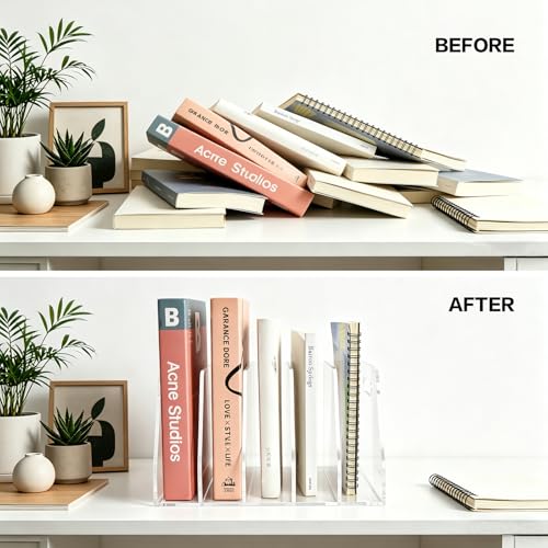 Acrylic Magazine File Holder, 5 Vertical Compartments Desk Document Sorter Organizer, Clear Bookend File Sorter Holder for Office, Documents, Tablets, Magazines, Books - size: B5 File Rack (5 slots)