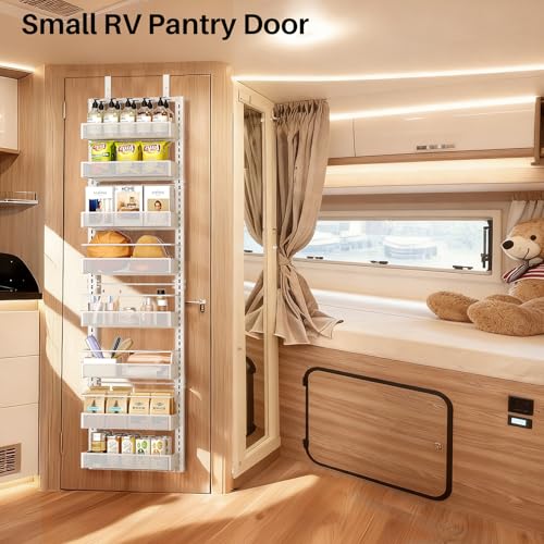 8 Tiers Over the Door Organizer - Height Adjustable Pantry Organizers and Storage with Dense Mesh Baskets, Anti-Swing Hanging Door Spice Rack for Kitchen Bathroom (White, 12.3"W x 4.7"D x 69"H) - color: White, size: 12.3"W x 4.7"D x 69"H