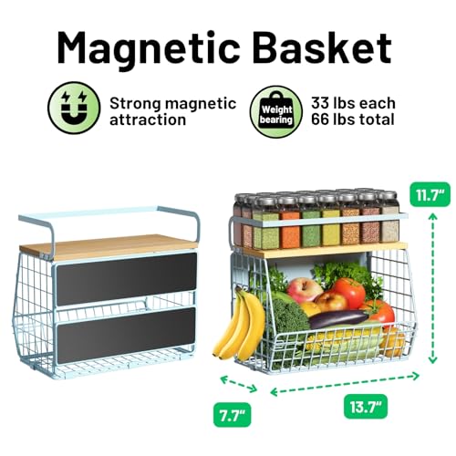 Magnetic Shelf for Fridge with Wood Lid, Fruit Potato and Onion Storage Bins, Pantry Organizers & Storage, Large Container Magnetic Spice Rack for Refrigerator, Kitchen Counter, Cabinet (Blue, 1) - color: Blue, size: 1-Regular