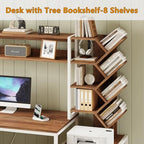 YOMILUVE L Shaped Desk with Hutch, Reversible Computer Desk with Drawers and Bookshelf, Home Office Desks with Storage Shelves for Bedroom Home Office, Brown and White - color: Brown and White