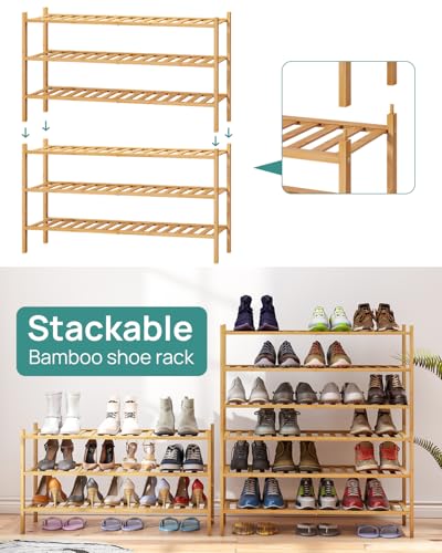 viewcare 3-Tier Long Shoe Rack, Bamboo Wood Shoe Rack for Closet, Entryway & Hallway, Stackable | Beautiful | Functional | Sturdy - color: Natural Bamboo, size: 3-Tier Long