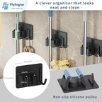 8 Pack Stainless Steel Mop Clips – Heavy Duty Wall Mounted Broom Holders, Rustproof & Tool-Free Install with Back Adhesive or Glue for Home and Garage - color: BLACK-8PCS