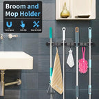 Huryfox Mop and Broom Holder Wall Mounted - Sturdy Stainless Steel Rack with Utility Hooks, 4 Racks, 3 Hooks Adjustable Design and Multiple Storage Organiser Options, Perfect for Kitchen, Laundry - size: 4 Racks and 3 Hooks