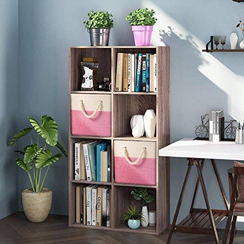 PRANDOM Large Foldable Cube Storage Bins 11x11 inch [4-Pack] Fabric Linen Storage Baskets Cubes Drawer with Cotton Handles Organizer for Shelves Nursery Closet Bedroom Pink - color: Pink, size: 11x11 inch(4-Pack)