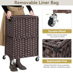 Chrislley 90L Slim Laundry Hamper with Wheels, Rolling Laundry Basket with Lid and Renovable Liner Bag, Handwoven Rattan Organizer for bedroom, bathroom, laundry room (Brown) - color: Brown