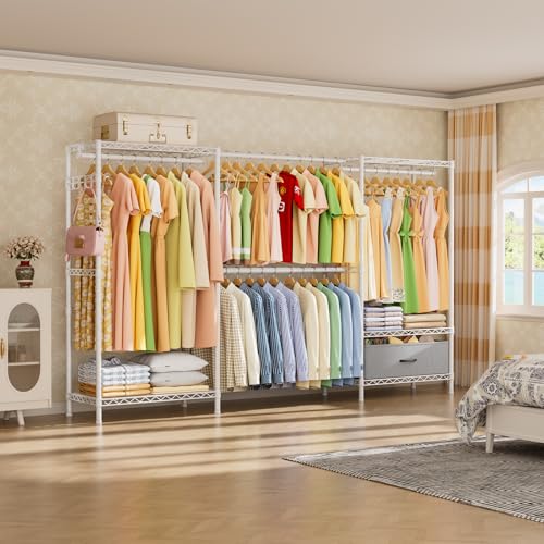 Golpart Coat Rack Clothes Wardrobe：Closet Organizer and Storage Clothing Garment Rack with Shelves Heavy Duty for Hanging Clothes Portable Adjustable White 15.8" DX69 WX76.5 H - color: White, size: 15.8"DX69"WX76.5"H