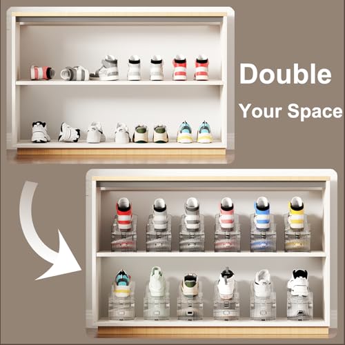 12Pack Shoe Slot Organizer Clear Shoe Stackers Organizers for Closet Space Saver 50% Shoes Display Shelf Rack Holders Zapateras Organizers - size: Clear 12PACK