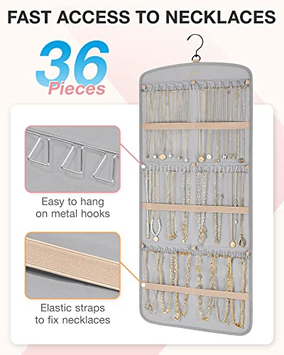 BAGSMART Hanging Jewelry Organizer, Necklace Holder Anti-tangle Earrings Rings Hanger with 20 Jewelry Bags Travel Storage Roll with Pockets Hang on Closet, Wall, Door,1 Piece, Large Grey - color: Grey, size: Large - Standard