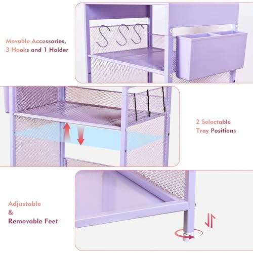 Purple Nightstand, End Table with Hooks and Holder, Kids Nightstand for Bedroom, Toddler Bedside Table, Small Desk for Girls, Coffee Table for Living Room, Dorm, Office (Purple) - color: Purple