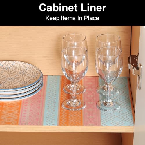 Cooyes Shelf Drawer and Cabinet Liner, Washable Oil-Proof Shelf Liners for Kitchen Cabinets, Shelves, Refrigerator, Non-Adhesive Drawers Mats（23.6" W x 236" L） - color: Transparent Boho, size: 23.6"W x 236"L