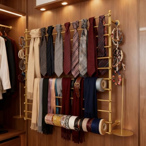 12 Layers 120cm Gold Wall Display Stand Wrapping Paper Ribbon Organizer Holder Storage Scarf Tie Belt Towel Spool Sewing Tool Hijab Metal Shelving for Home, Retail Stores, Flower Shop, Studio - color: Gold, size: L: 47.2 in, H: 47.2 in