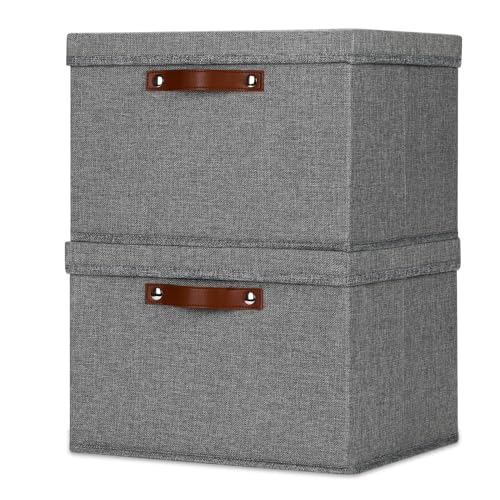 Temary Storage Bins with Lids 2-Pack Large Foldable Storage Baskets with Lid, Fabric Storage Bin for Organizing Home (Grey, 15x11x9.5inch) - color: A-Gray, size: 15×11×9.5