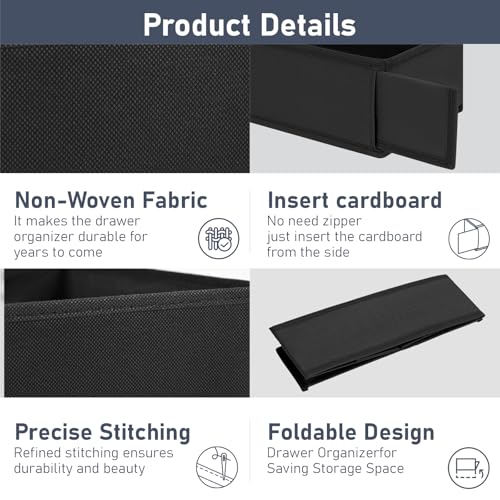 DIMJ Drawer Organizer Clothes - Underwear Organizer Small Sock Organizer Closet Organizers and Storage Box Dresser Drawer Dividers for Baby Clothes,Bra,Socks, Belt, Tie, Set of 12, Black - color: Black, size: Set of 12