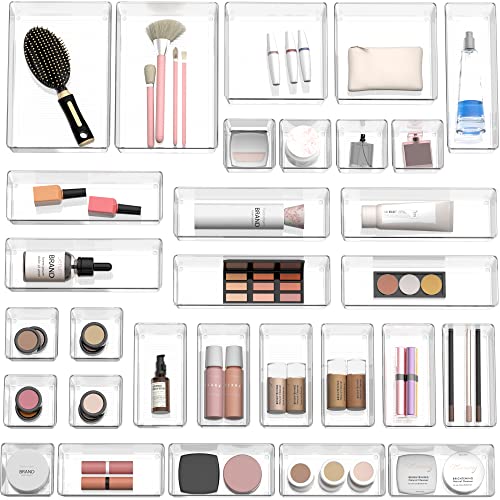 Simple Houseware 30 PCS Clear Plastic Drawer Organizers Set, 5-Size for Makeup, Bathroom, Bedroom and Office - size: Assorted x 30