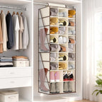 VERONLY Hanging Shoe Organizer for Closet-Collapsible Storage Rack with 25 Sections & 4 Side Pockets, Hanging Shoe Shelves for Hats,and Clothes, Beige - style: 3-Column Beige