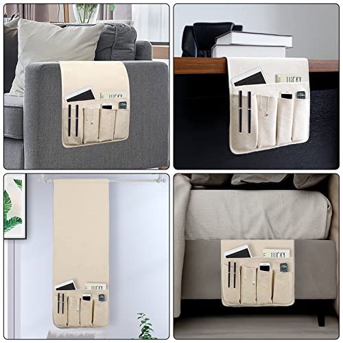 NB Sofa Armrest Organize Remote Holder Bedside Caddy Organizer with 5 Pockets，Non-Slip Couch Remote Control Holder Couch Armchair Caddy Accessories (Beige, 35"X12.4") - color: Beige, size: 35"x12.4"