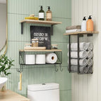 Fixwal Bathroom Floating Shelves Over Toilet Wall Shelves Set with Towel Storage Rack for Bathroom Organization & Wall Decor(Rustic Brown)