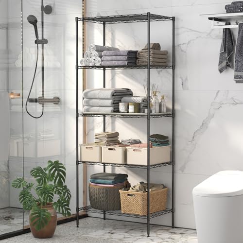 BestOffice | 5-Tier Wire Storage Shelves | 14 x 24 x 60 | Black | with Adjustable Racks | Metal Shelf, Holds Upto 500 lbs | No-Tool Assembly | Ideal for Home & Garage Shelving - color: Black, size: 14"D x 24"W x 60"H（Adjustable）