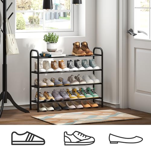 kiplant Long Shoe Rack, 4-Tier Expandable Metal Shoe Shelf, Shoe Rack for Closet, Entryway & Hallway - color: Black, size: 4-Tier_Long