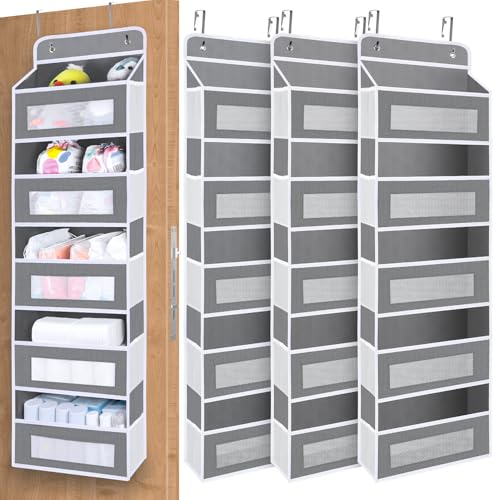 3 Pack Over The Door Organizer Storage, 5 Shelf Hanging Door Organizer with 10 Large Capacity Pockets, Anti Tilt 44 lb Load Behind Door Storage for Bedroom, Bathroom, Pantry, Nursery - color: Grey, size: 3 Pack