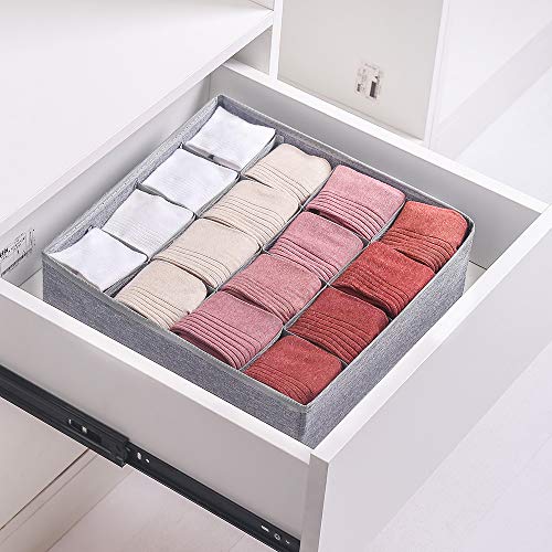 Qozary 2 Pack Socks Underwear Drawer Organizer Divider, 24 Cell or 16 Cell Collapsible Cabinet Closet Organizer Storage Boxes for Clothes, Socks, Lingerie, Underwear, Ties - color: Grey, size: 16 Cells