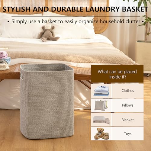 OIAHOMY Laundry Hamper, Laundry Basket，Rectangle Cotton Storage Basket with Handles, Large Blanket Basket for Living room, Woven Decorative Storage for Toys,Clothes,Pillows-16x13x22in-Grey variegated - color: Grey variegated