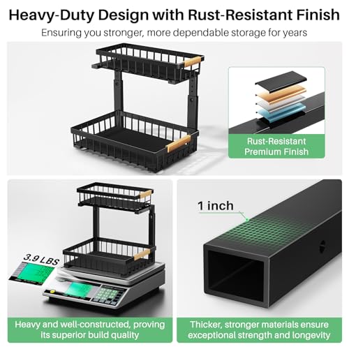 Kitstorack Under Sink Organizer, 2 Tier Under the Sink Storage, Slide out Pull out Cabinet Organizer Shelf, Metal Sliding Drawer for Kitchen Bathroom Pantry Closet Organization Rack, Black, 2 Pack - color: Black, size: 2 Pack
