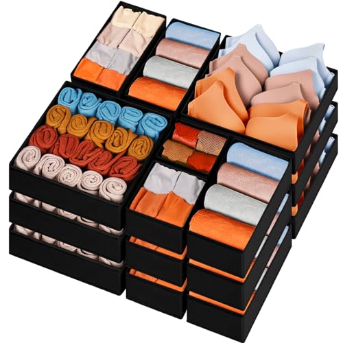 Criusia Closet Drawer Organizer Clothes, 15 Pack Dresser Organizer for Baby Clothes, Fabric Drawer Dividers for Nursery Bedroom (Black) - color: Black