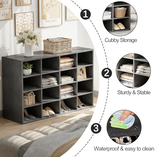 Garden 4 you Shoe Storage Bench, Cubby Shoe Rack with 16 Cubbies, 4-Tier Wood Shoe Rack Organizer, Shoe Organizer Cabinet for Entryway, Hallway, Closet and Garage, Black - color: Black, size: 16-cube