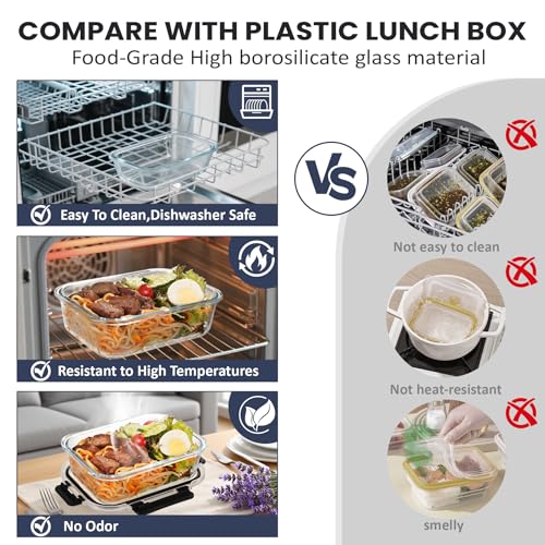 HOTEC 35OZ Glass Food Storage Container, Airtight Glass Lunch Fruit Containers with Lids - Microwave, Oven, Freezer and Dishwasher Safe, 2-PACK - size: 2Pack 35OZ