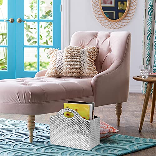 HofferRuffer Magazine Basket Holder, Foldable Magazine Rack, Document File Holder Organizer, File Folder, Newspaper Storage Bin Organizer for Home or Office (Silver) - color: Silver