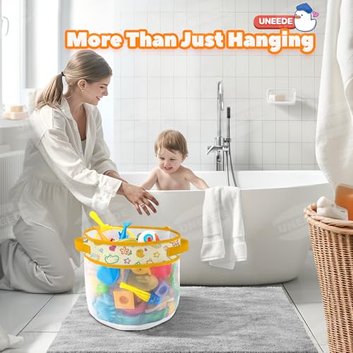 UNEEDE Duck Print Bath Toy Organizer, 4.15 Gallons Bathtub Toy Holder, Quick Dry Mesh Shower Caddy, Yellow Duck Stuff - style: Yellow duck