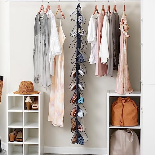 Household Essentials Over-the-Door Cotton Blend and Plastic Shoe Organizer with 20 Storage Pockets, Denim - color: Denim