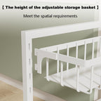 Under Cabinet Organizer Rack, White Metal 2-Tier Storage Shelf, Expandable 32-52cm Width, Modern Style, Kitchen Counter Organization with Hardware