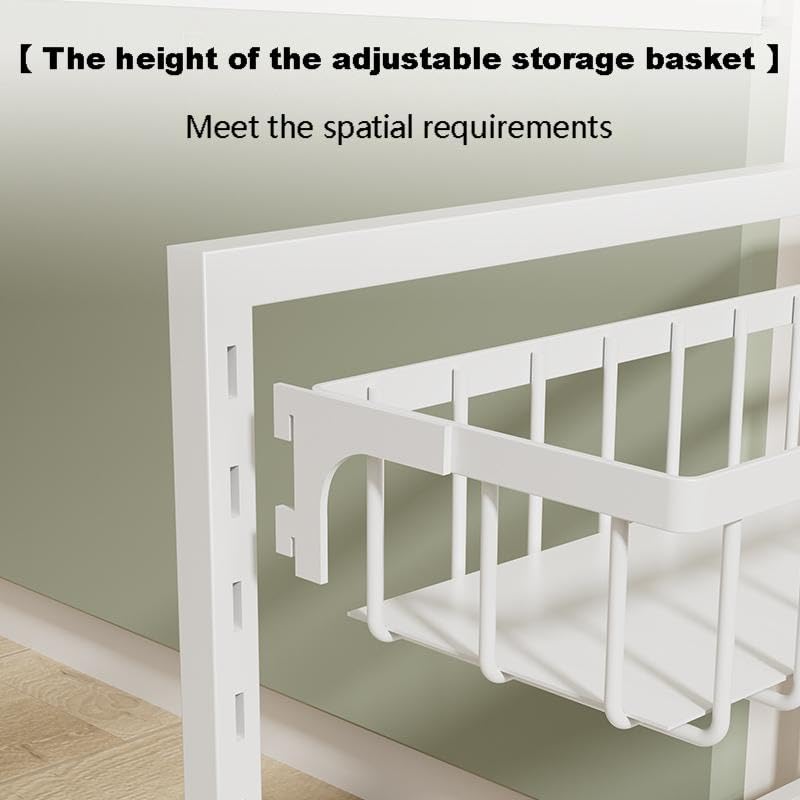 Under Cabinet Organizer Rack, White Metal 2-Tier Storage Shelf, Expandable 32-52cm Width, Modern Style, Kitchen Counter Organization with Hardware