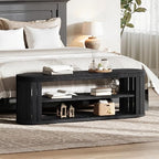 Tribesigns 47.2" Wooden Entryway Bench with 2-Tier Shoe Storage, Farmhouse Dining Bench with Adjustable Foot Pads, End of Bed Stool for Bedroom, Hallway, Living Room, Dining Room, Black - color: Black