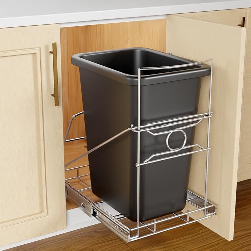 Pull Out Trash Can Under Cabinet Adjustable Trash Can Holder for 7 to 11 Gallon Bin Bottom Mount Slide Out Trash Rack for Narrow Cabinets(Silver, No Bin Included) - color: Silver