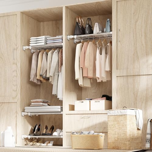 BAOYOUNI Tension Closet Shelves Stainless Steel Rustproof Storage Rack Bathroom Kitchen Organizer Shelf Dividers Ivory, 23.62-31.5 Inches - size: (23.62-31.50) IN
