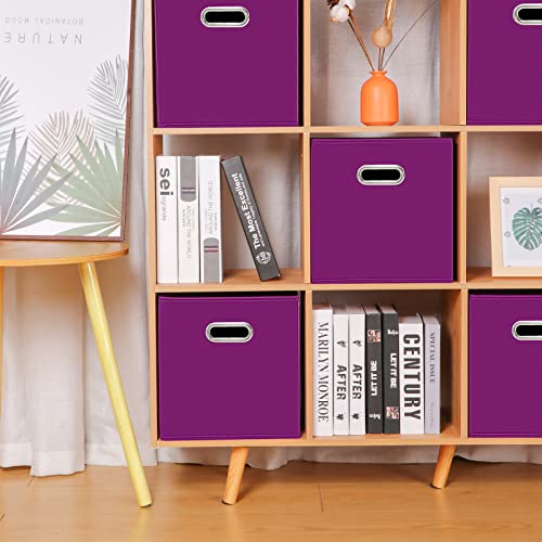 Fabric storage bins Cubes, Fabric Cube Organizer with Handle, Foldable Cube Bins for Cloth or Accessary Storage, 11x11x11, Set of 3, (Purple) - color: Purple, size: 3 Pack